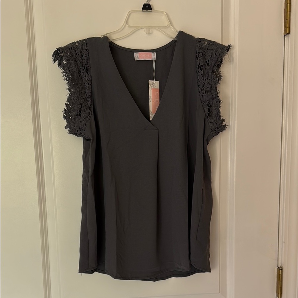 Gray Ruffled Blouse with Flowy Sleeves